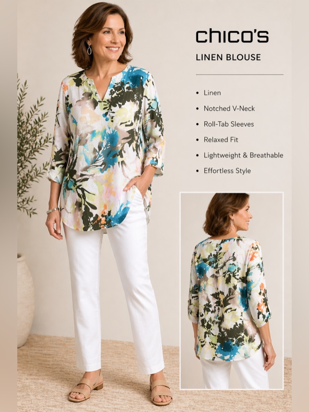 Chicos linen blouse  size  large Chicos size 2
